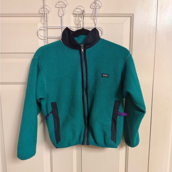 KIDS VTG 90s Patagonia Full Zip Teal Fleece